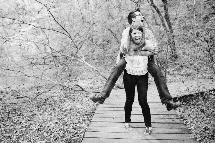 bride giving groom piggy back