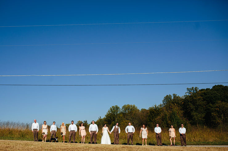 wedding party with a blue sky