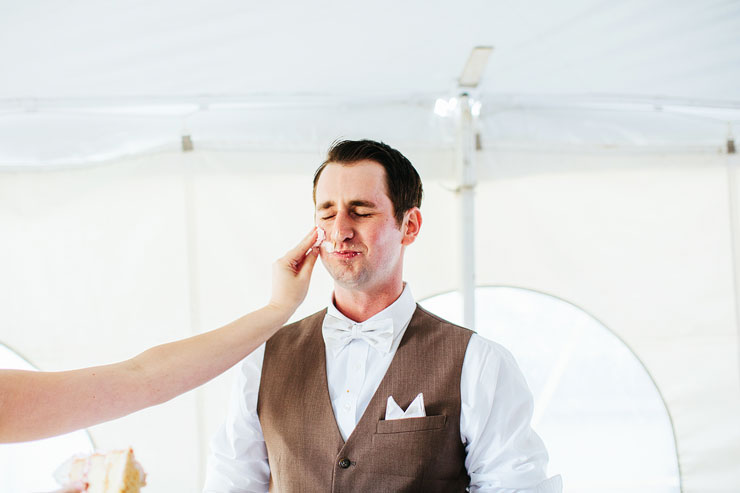 great cake feeding at a wedding