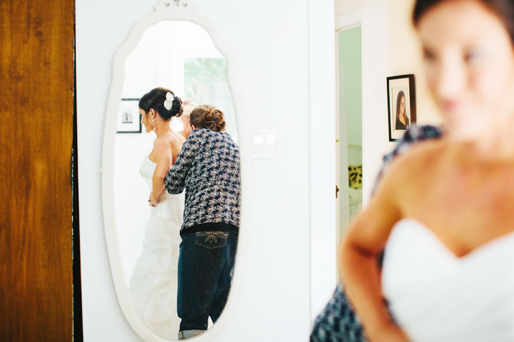 bride getting ready in childhood home
