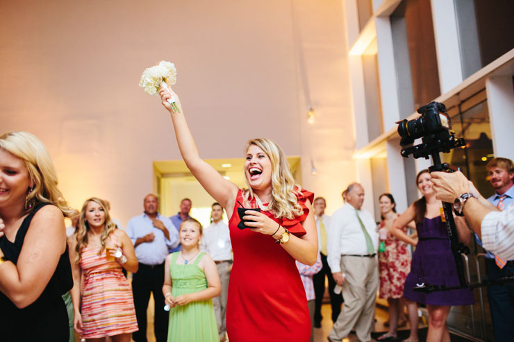 woman catches bouquet